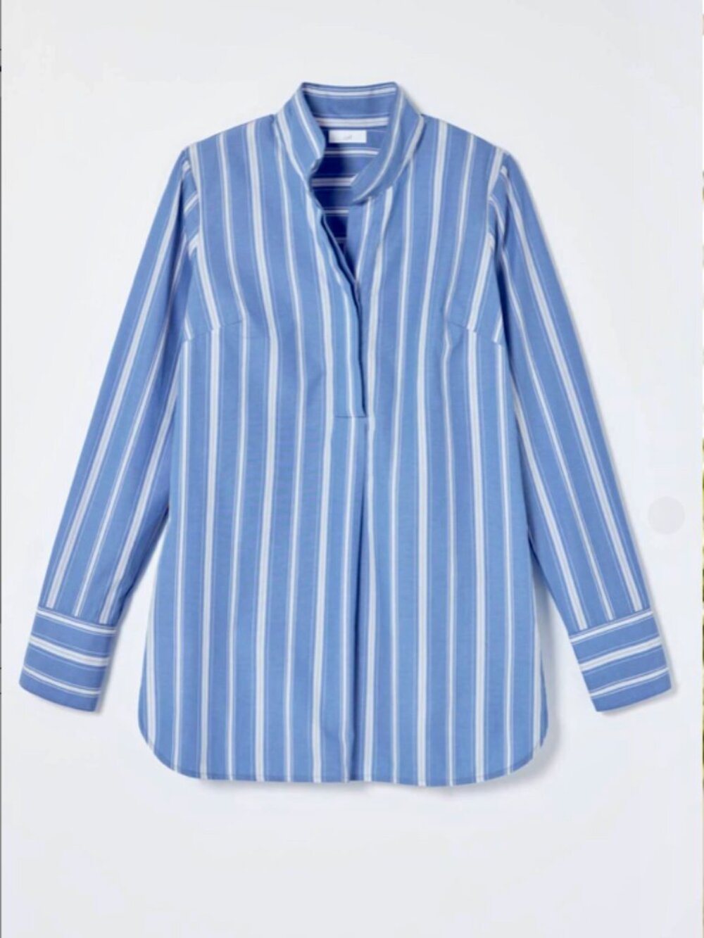 NWT J. Jill Blue White Stripe Woven Cotton Tunic XS Bust 43" Pleat Stand Collar